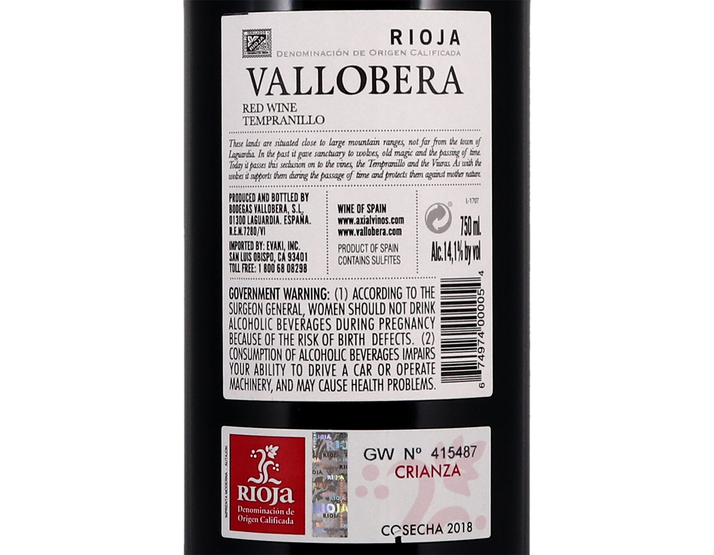 Vallobera Crianza Rioja 2018