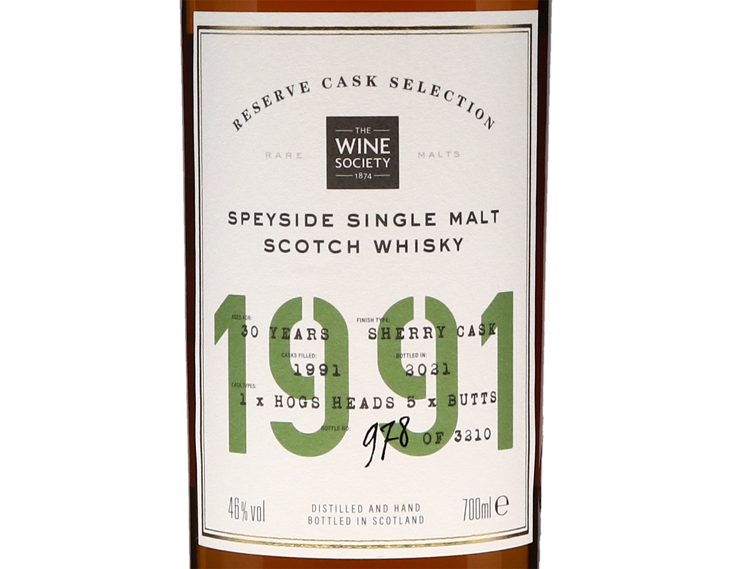 The Society's Reserve Cask Selection Speyside Single Malt Scotch Whisky 1991
