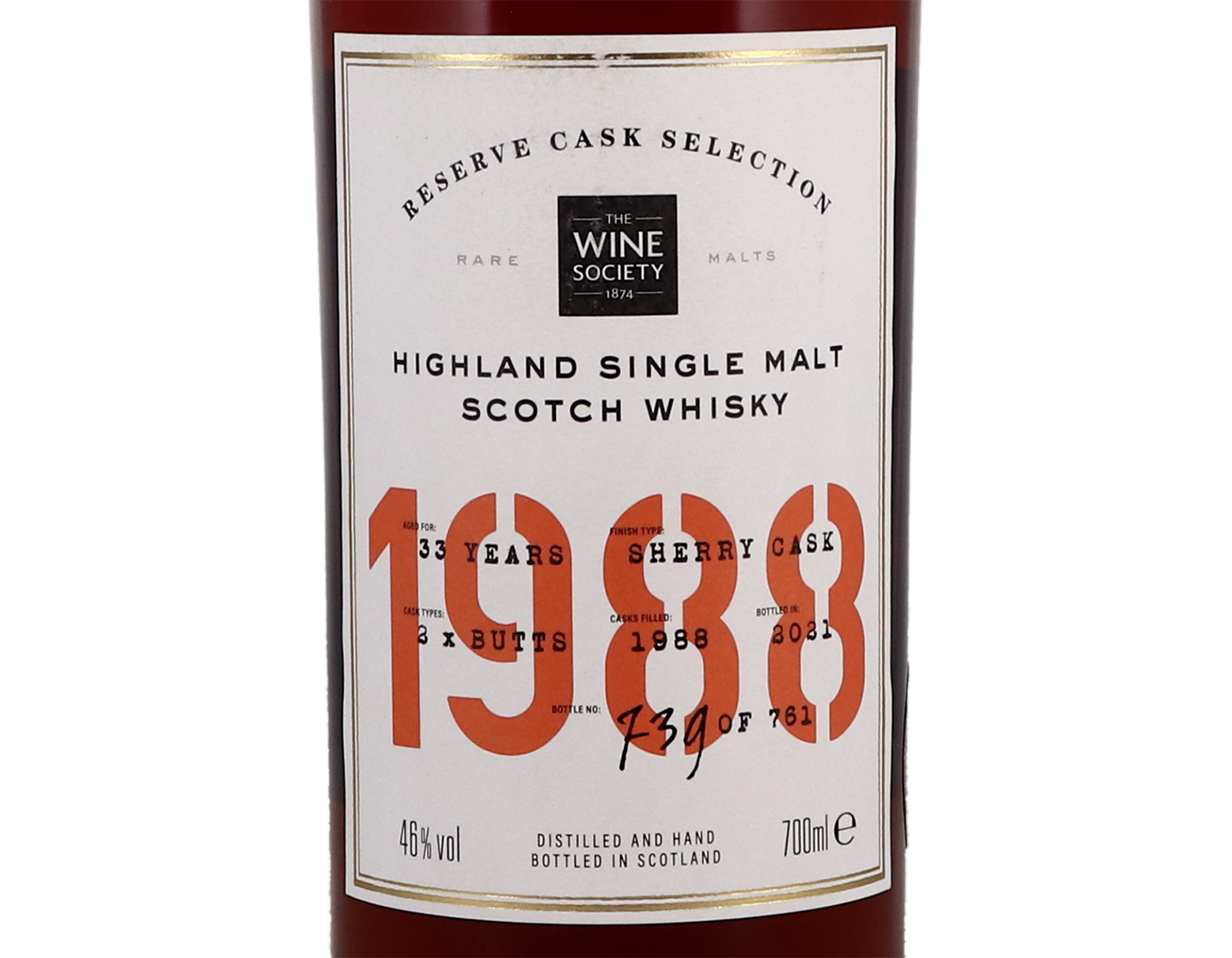 The Society's Reserve Cask Selection Highland Single Malt Scotch Whisky 1988