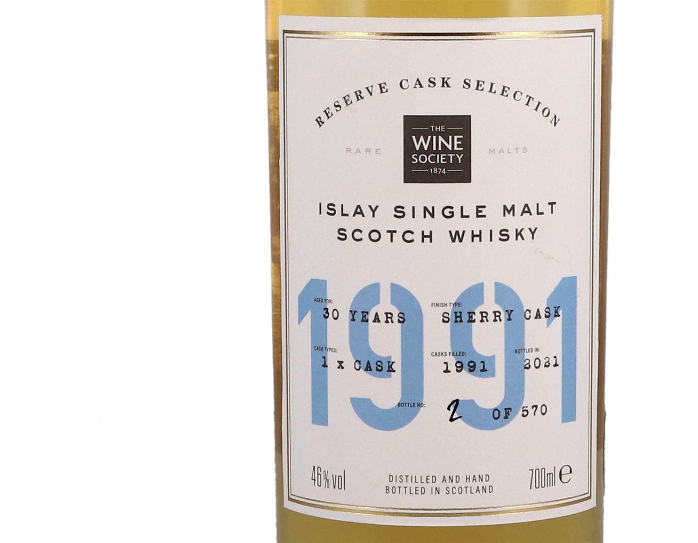 The Society's Reserve Cask Selection Islay Single Malt Scotch Whisky 1991