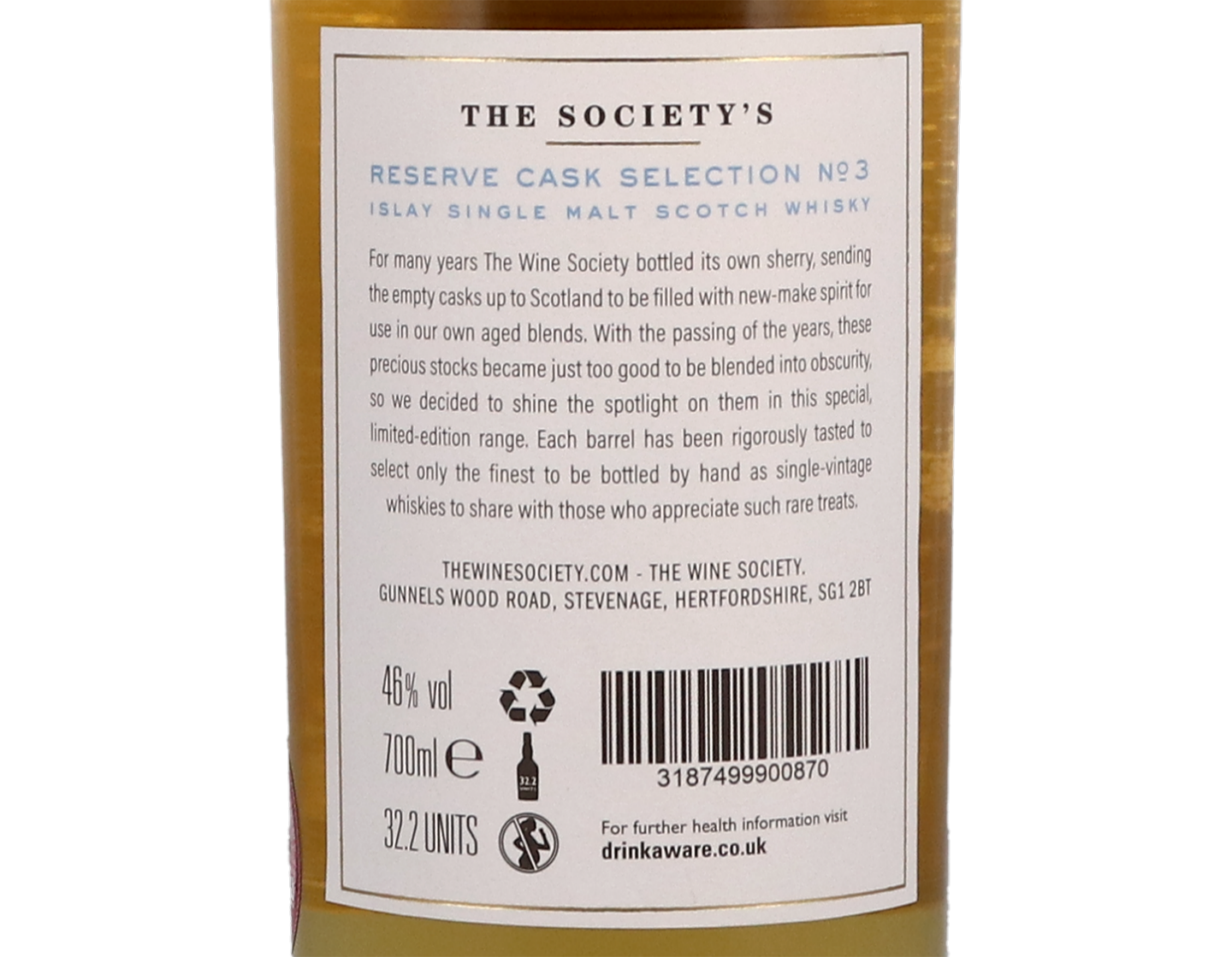 The Society's Reserve Cask Selection Islay Single Malt Scotch Whisky 1991