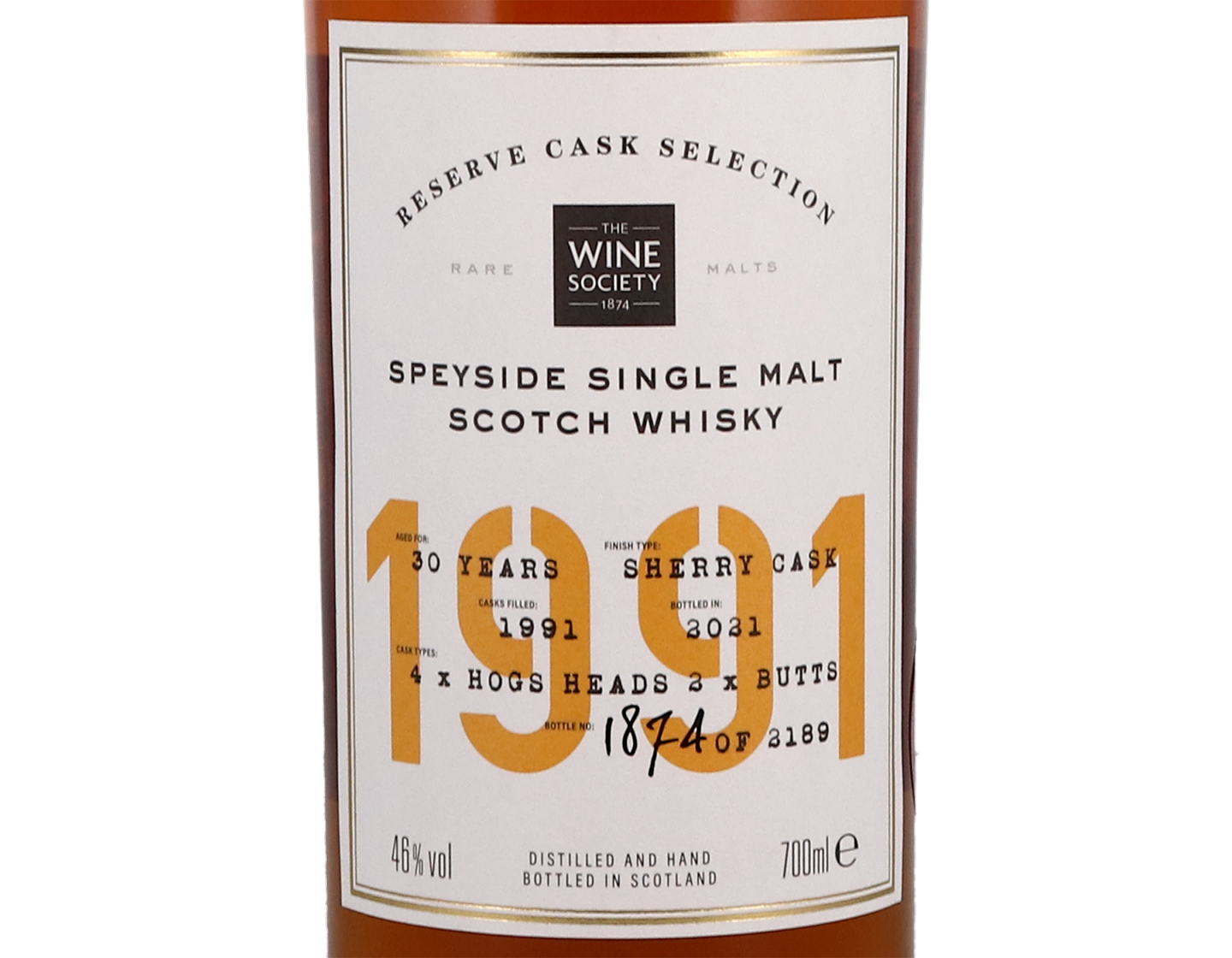 The Society's Reserve Cask Selection Speyside Single Malt Scotch Whisky 1991