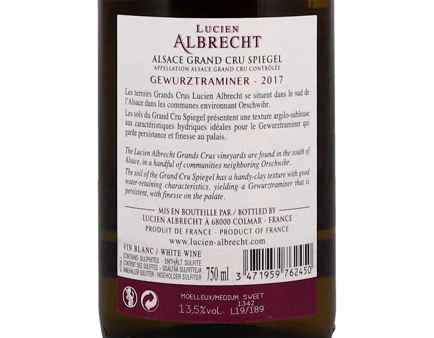 Gewurztraminer Grand Cru Spiegel Lucien Albrecht 2017