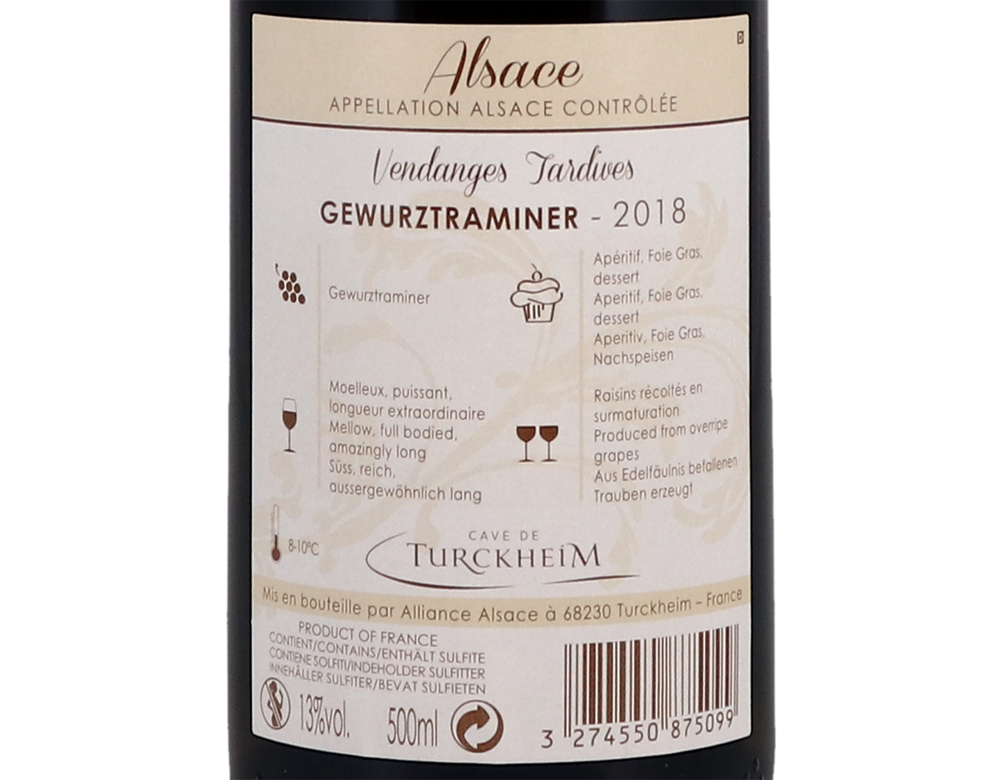 Gewurztraminer Vendange Tardive Cave de Turckheim 2018 50cl