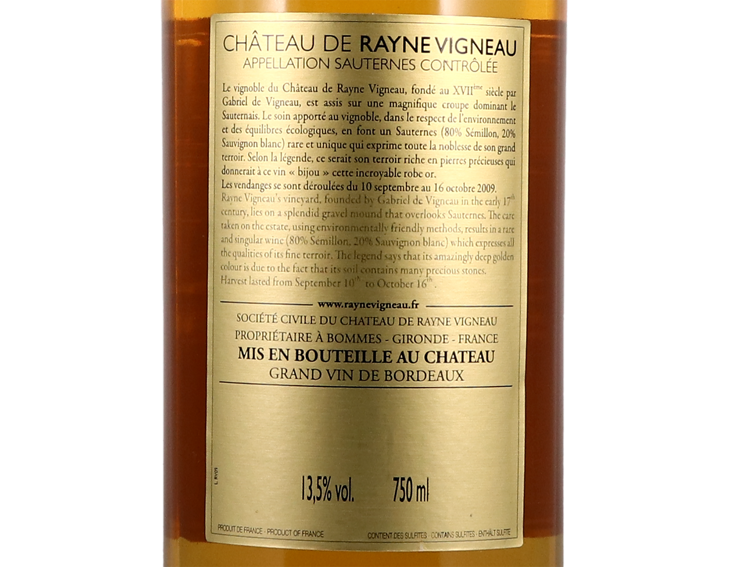 Ch Rayne Vigneau 2009 Sauternes
