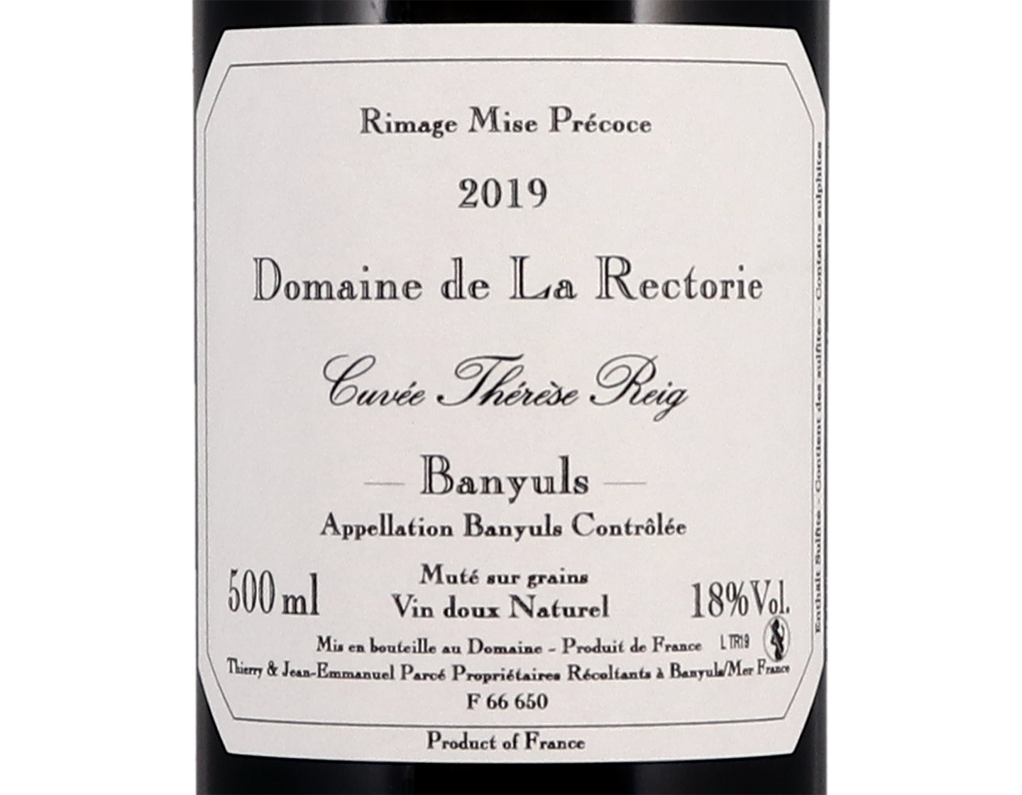 Banyuls Cuve Therese Reig Dme De La Rectorie 2019