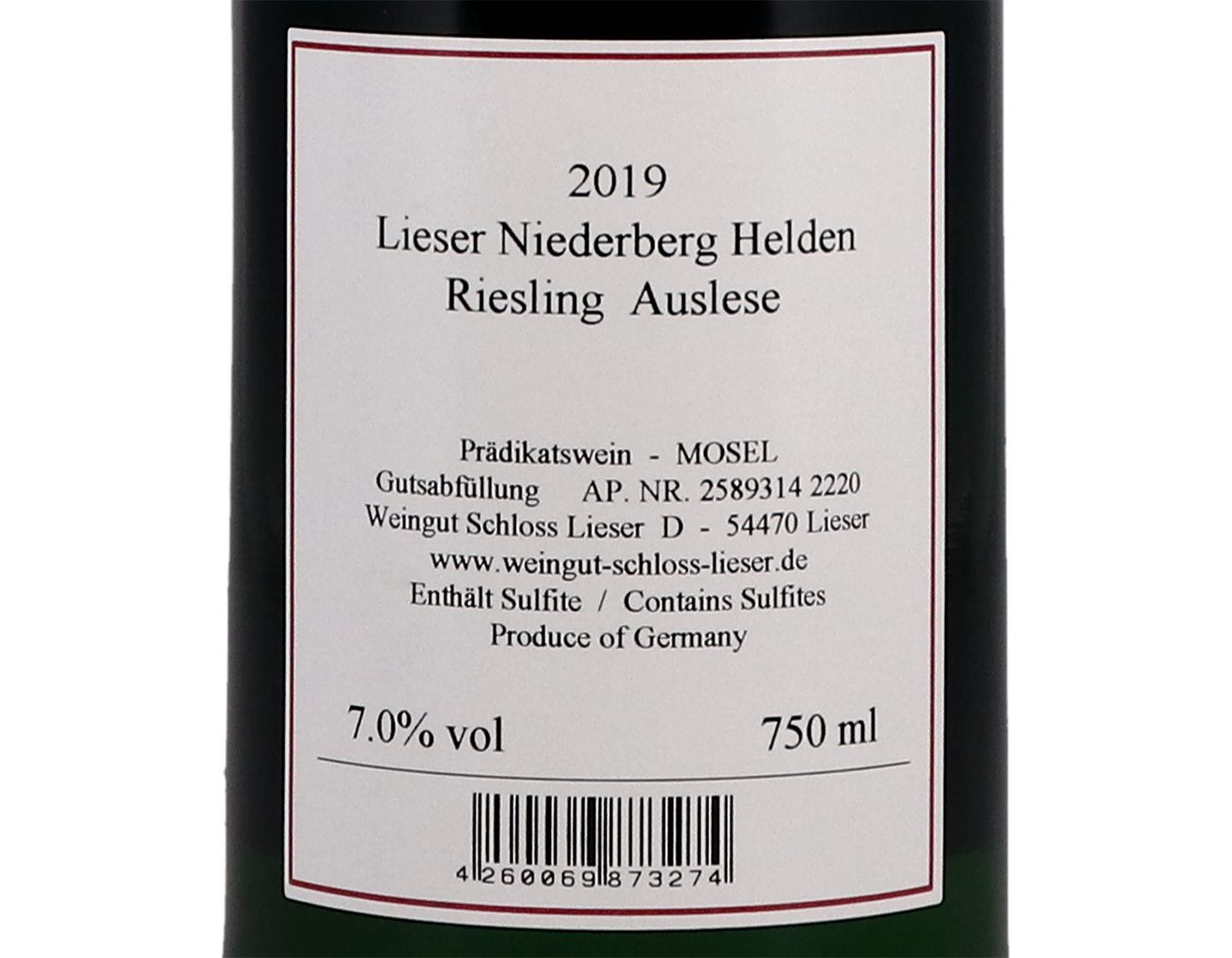Lieser Niederberg Helden Riesling Auslese Goldcap Schloss Lieser 2019