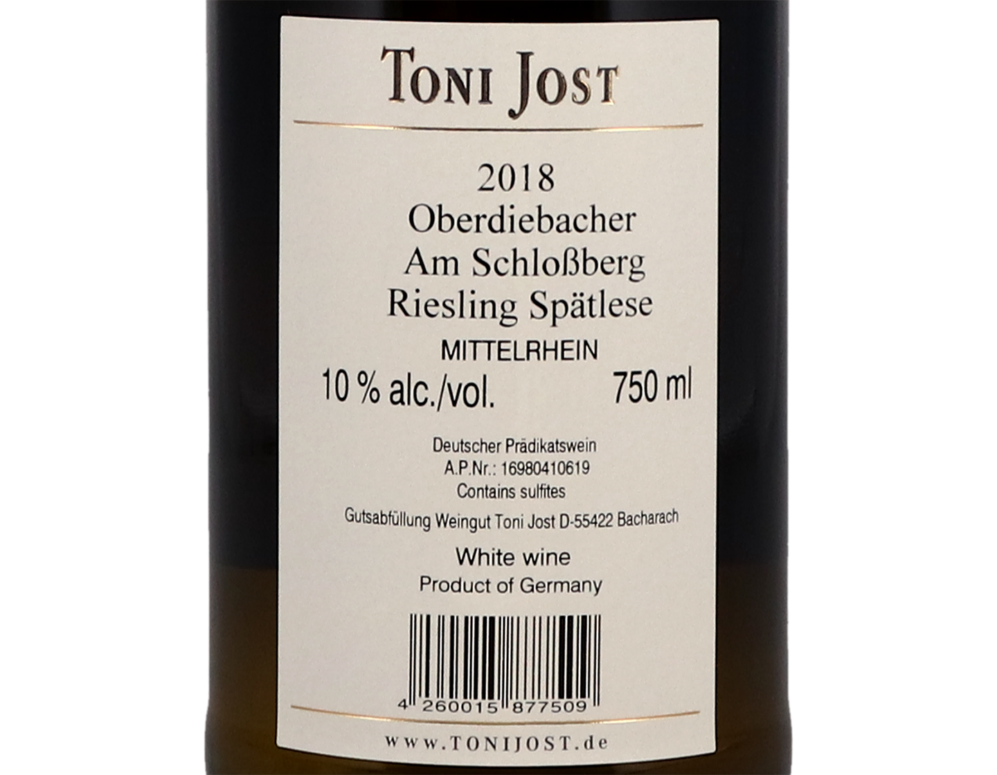 Am Schlossberg Riesling Spatlese Toni Jost 2018