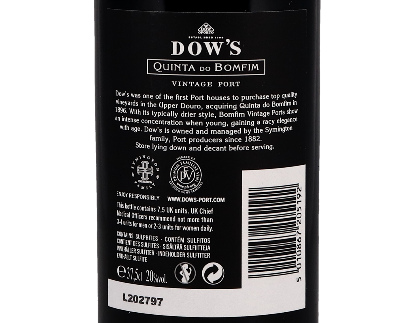 Half bottle Dow Quinta do Bomfim Vintage Port 2006