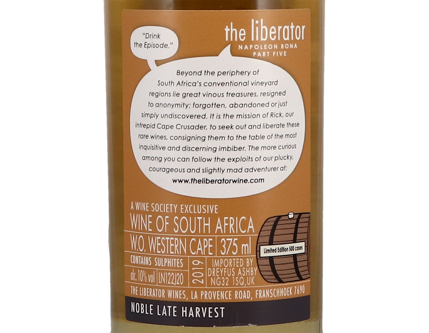 Half bottle of Liberator Napoleon Bona Part 5 Noble Late Western Cape 2019