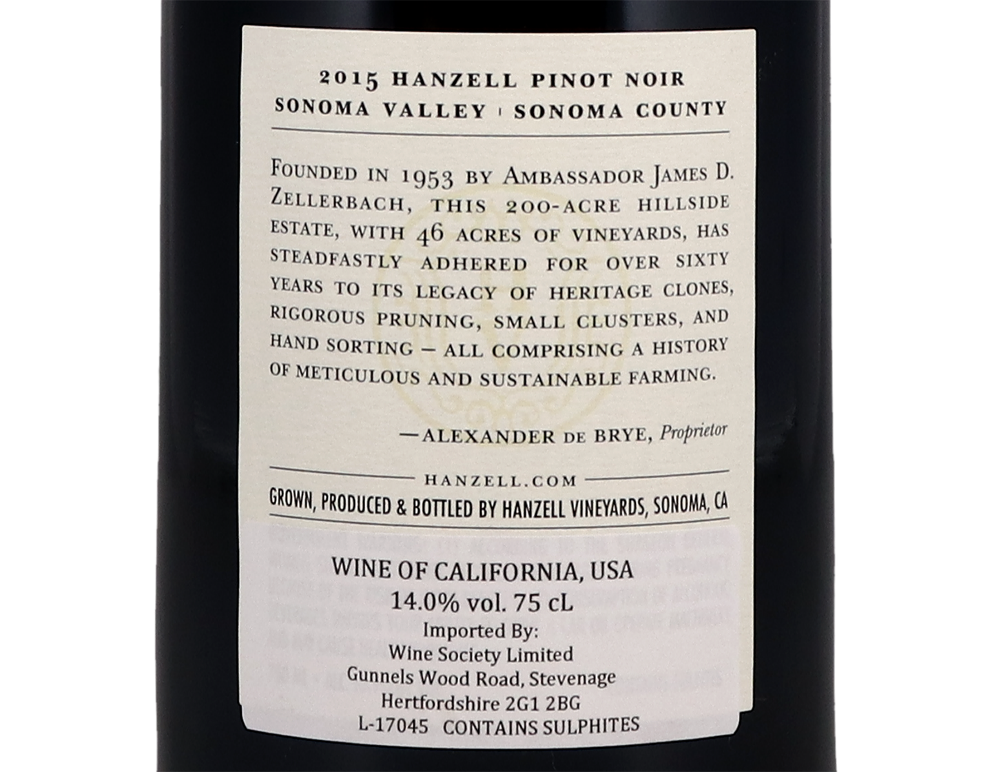 Hanzell Vineyards Sonoma County Pinot Noir 2015