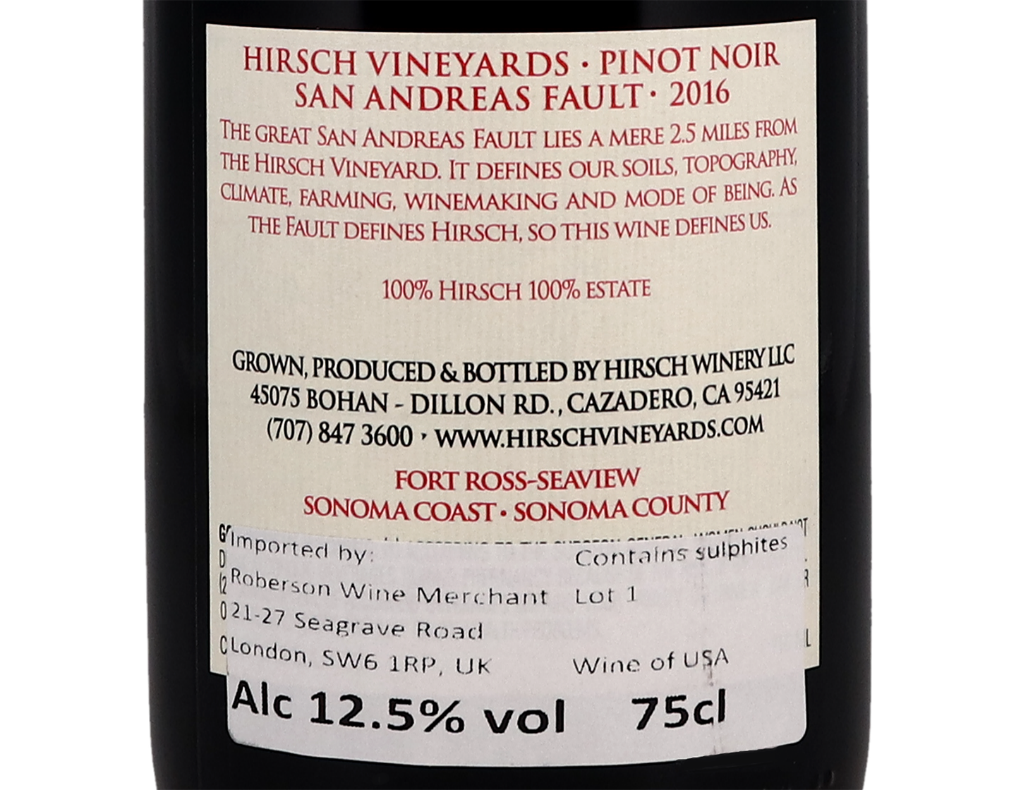 Hirsch Vineyards San Andreas Fault Pinot Noir 2016