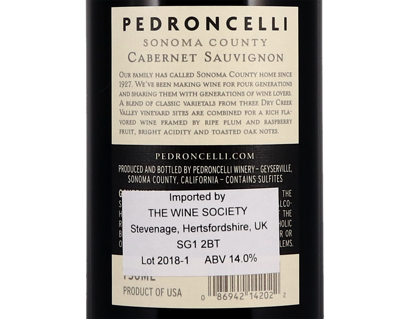 Pedroncelli Dry Creek Valley Sonoma County Cabernet Sauvignon 2018