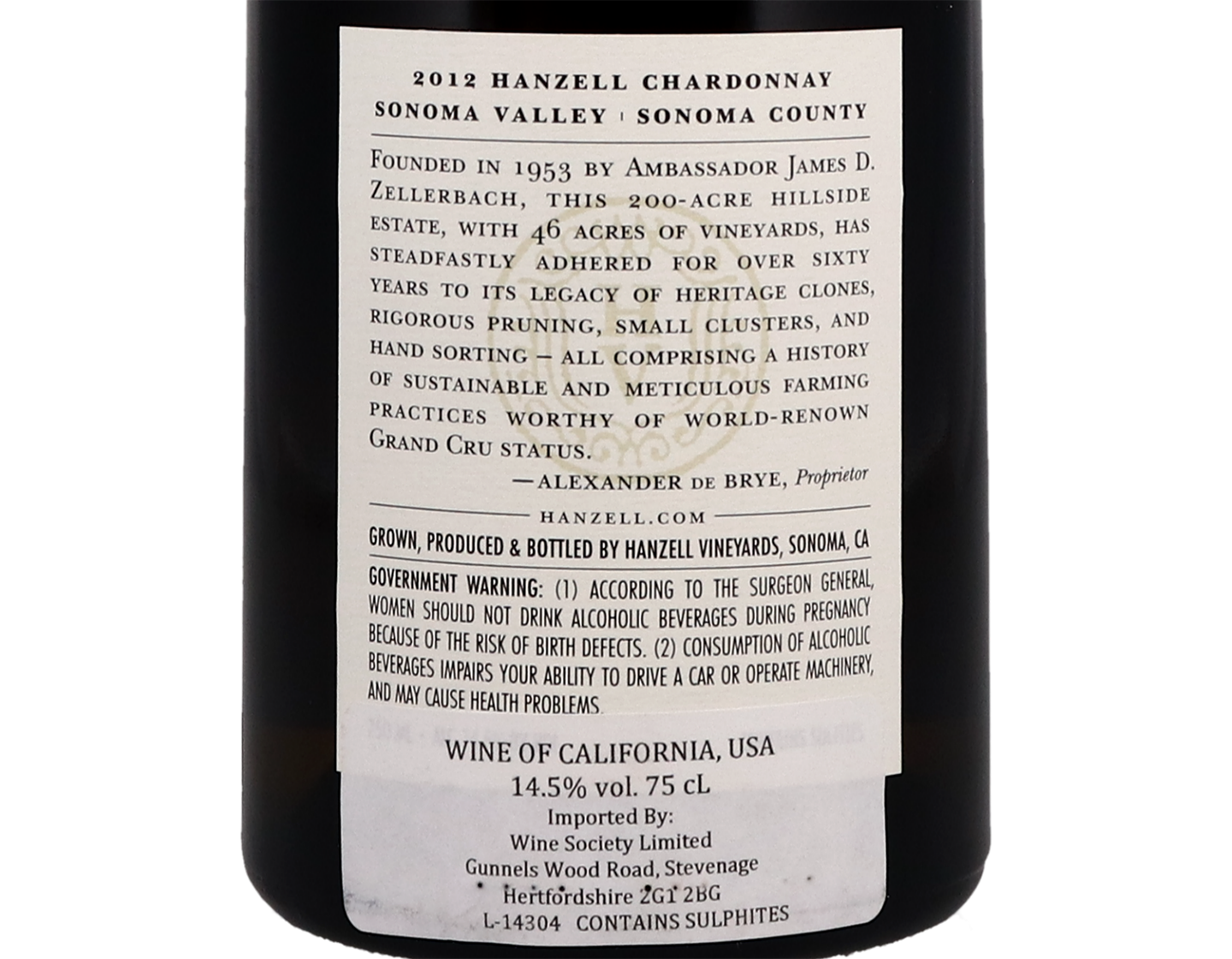 Hanzell Vineyards Sonoma County Chardonnay 2012