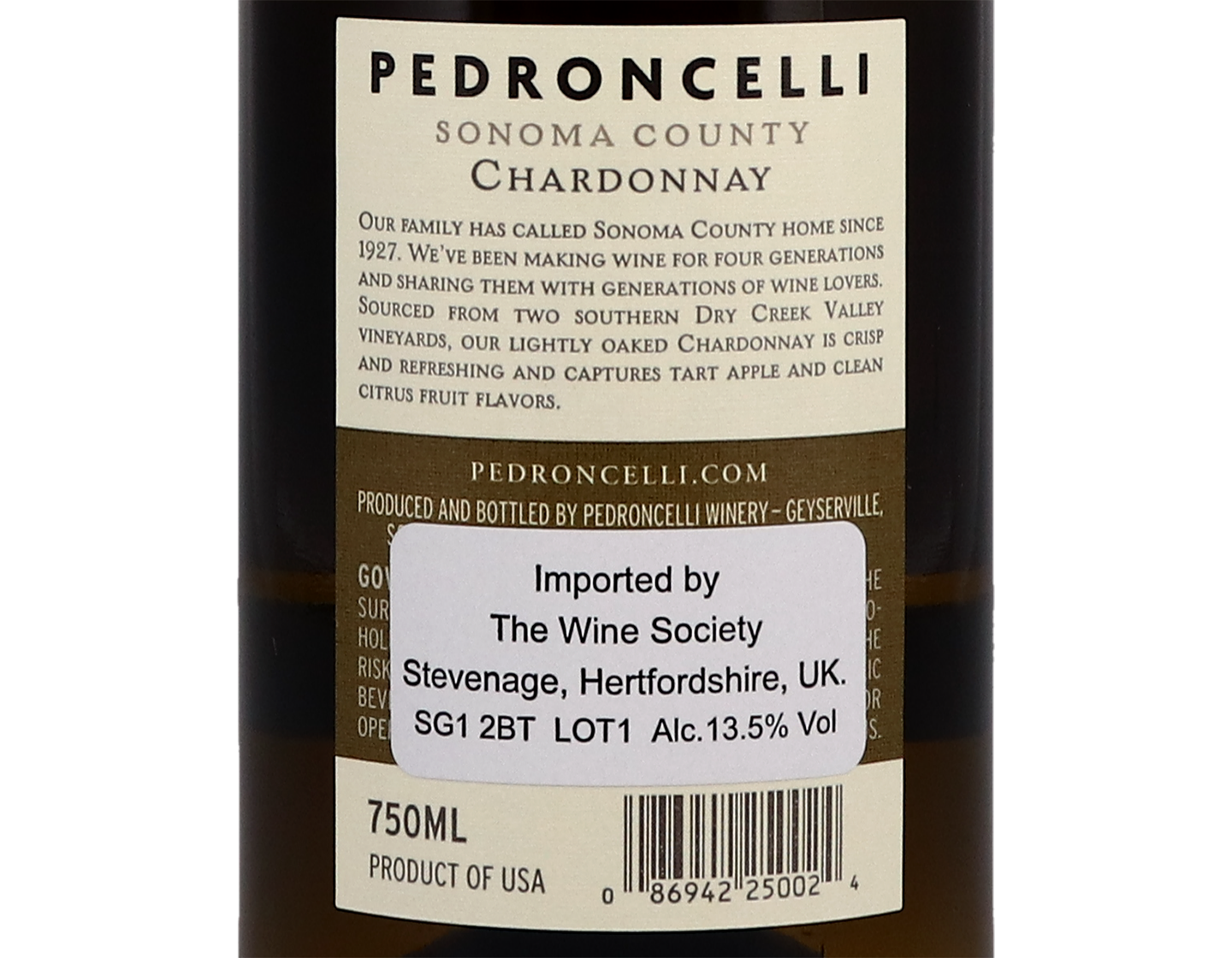 Pedroncelli Dry Creek Valley Sonoma County Chardonnay 2018