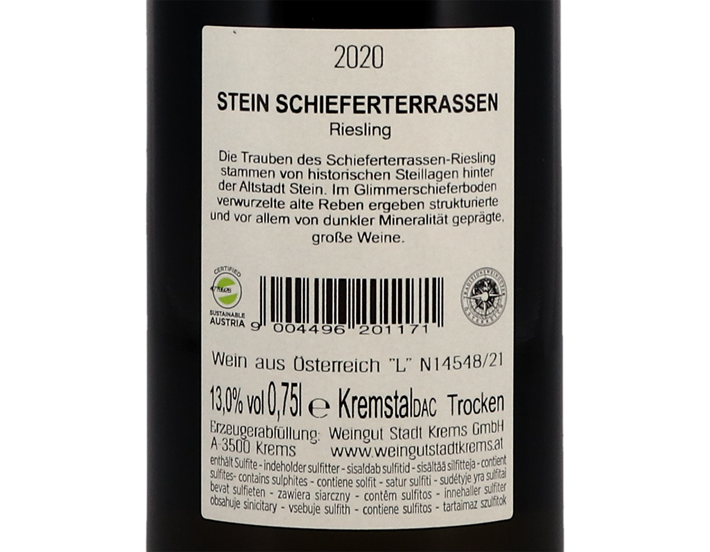 Stadt Krems Stein Riesling, Kremstal 2020