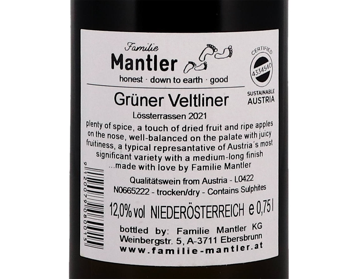 Familie Mantler Grüner Veltliner, Niederösterreich 2021