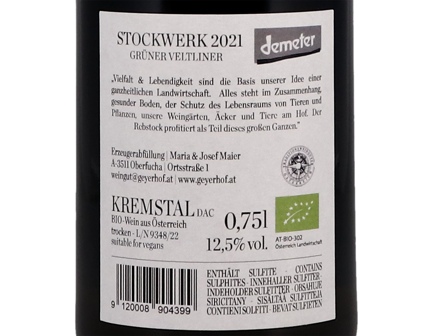 Geyerhof StockWerk Gruner Veltliner 2021 Kremstal ORGANIC