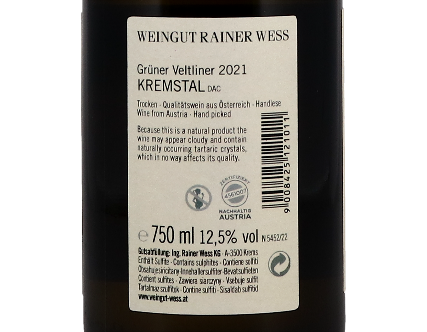 Rainer Wess Grüner Veltliner, Kremstal 2021