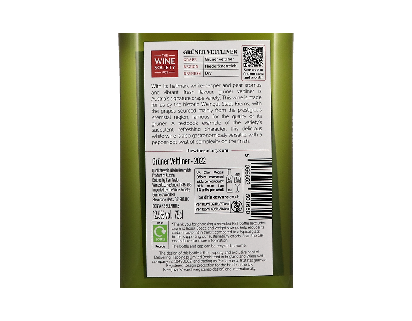 The Society's Gruner Veltliner 2022 rPET bottle