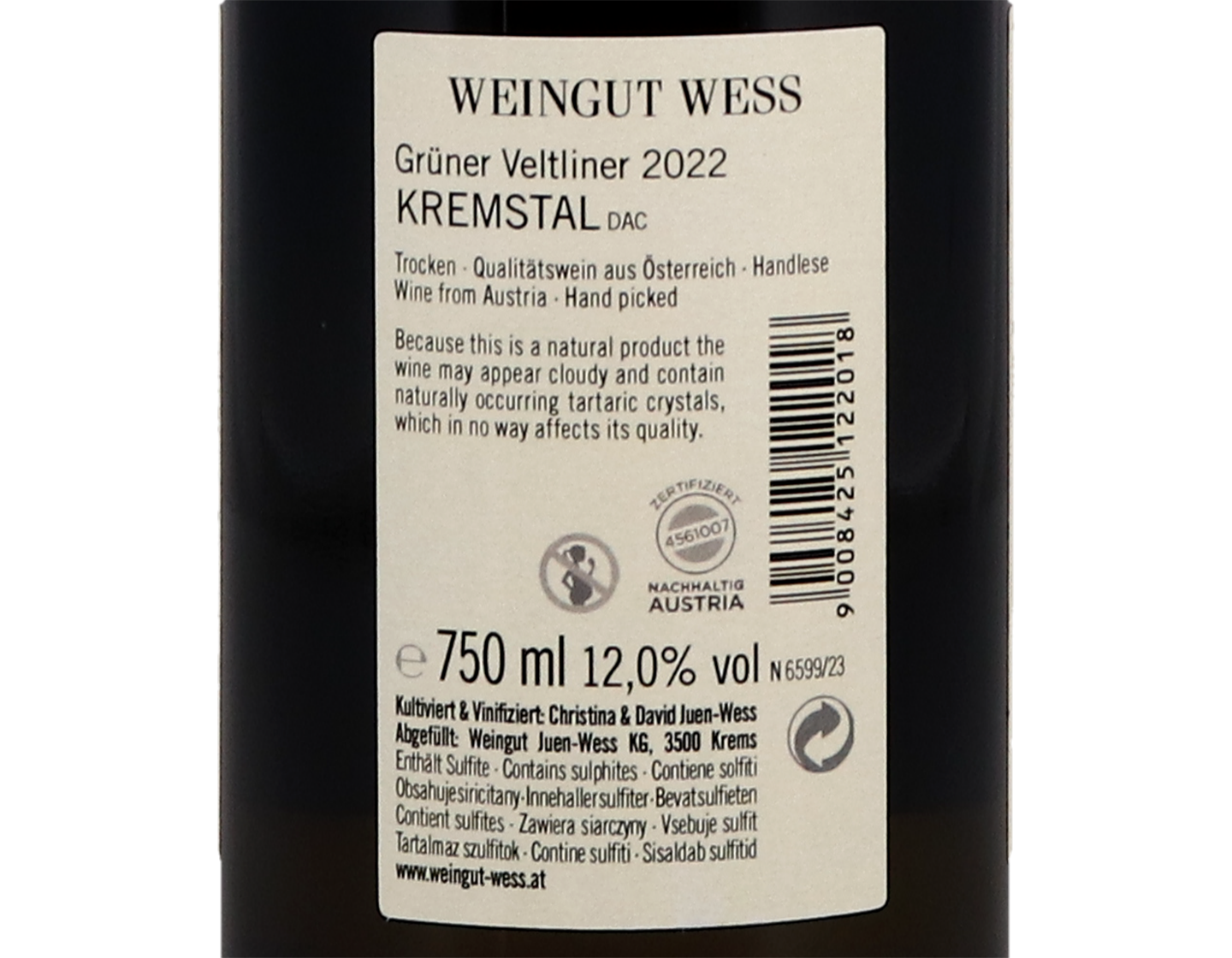 Weingut Wess Gruner Veltliner Kremstal 2022