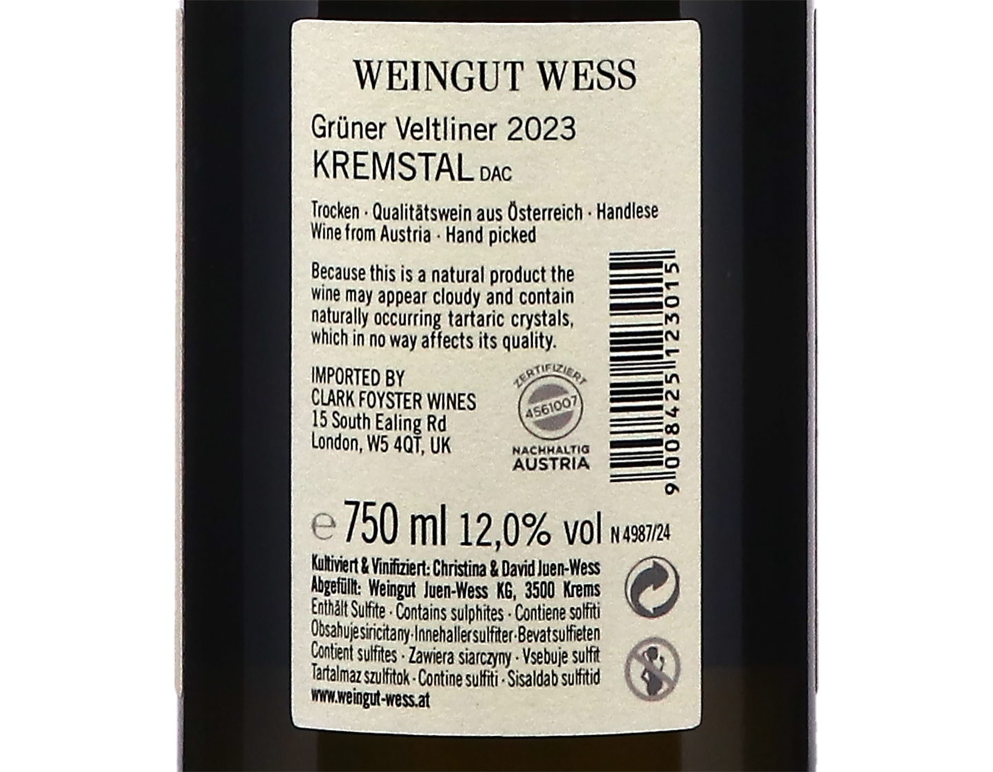 Weingut Wess Gruner Veltliner Kremstal 2023