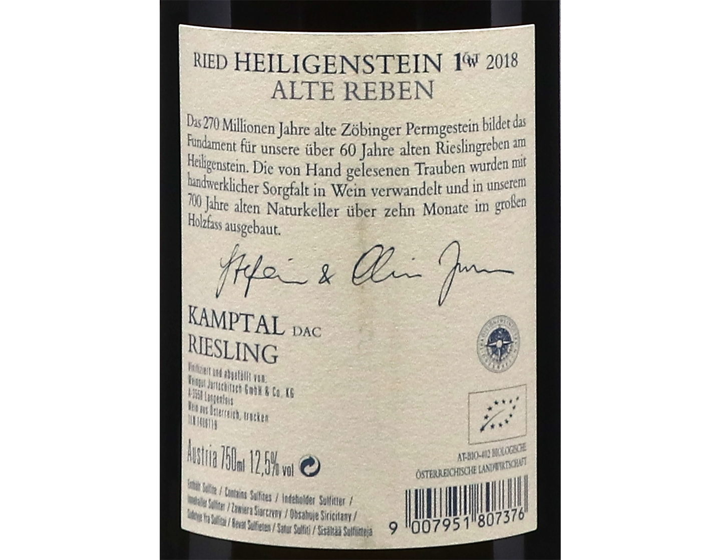 Jurtschitsch Riesling Ried Heiligenstein Alte Reben 1OTW Kamptal 2018 ORGANIC