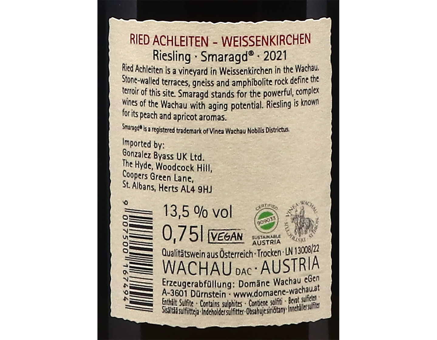 Domane Wachau Ried Achleiten Smaragd Riesling 2021 Wachau