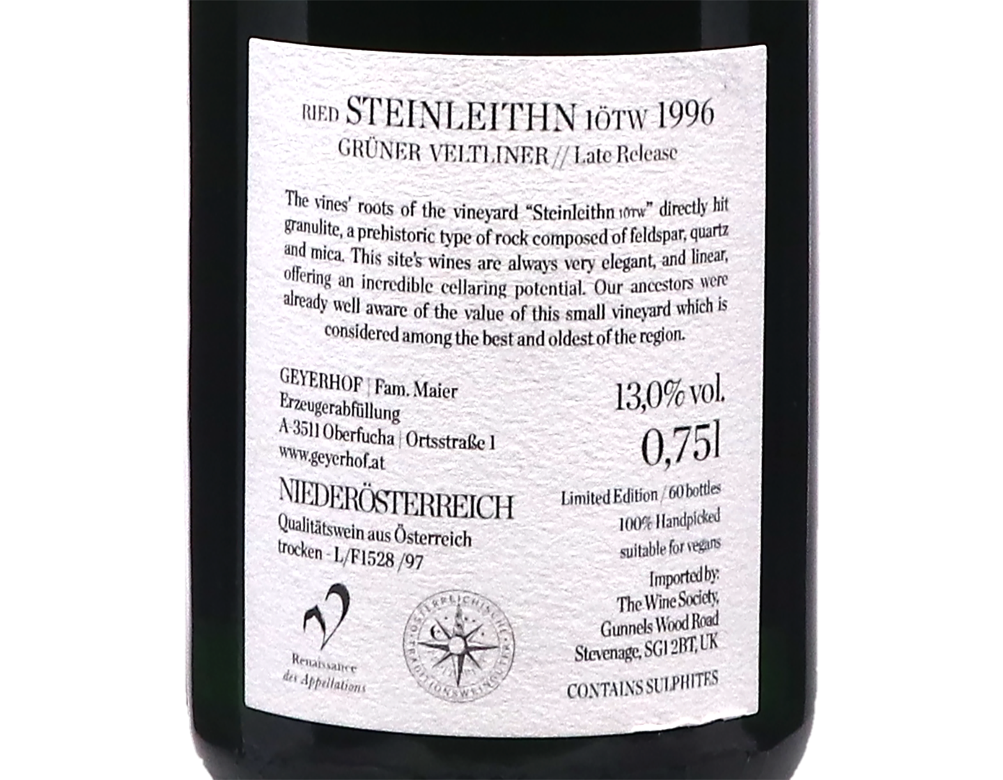 Geyerhof Gruner Veltliner Ried Steinleithn 1OTW Kremstal 1996