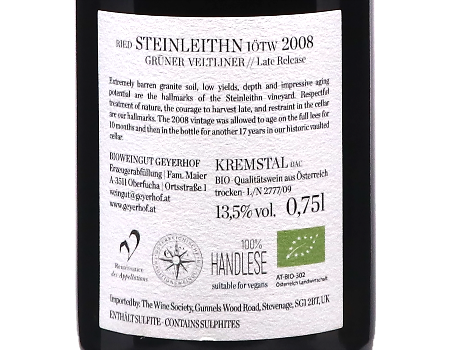 Geyerhof Gruner Veltliner Ried Steinleithn 1OTW Kremstal 2008