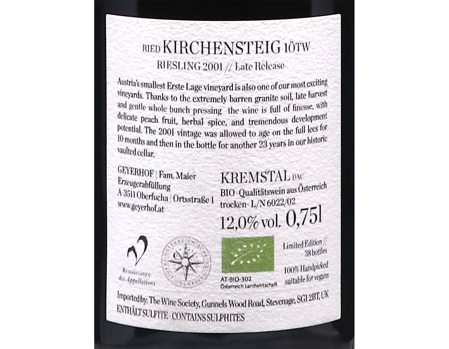 Geyerhof Gruner Veltliner Ried Kirchensteig 1OTW Kremstal 2001