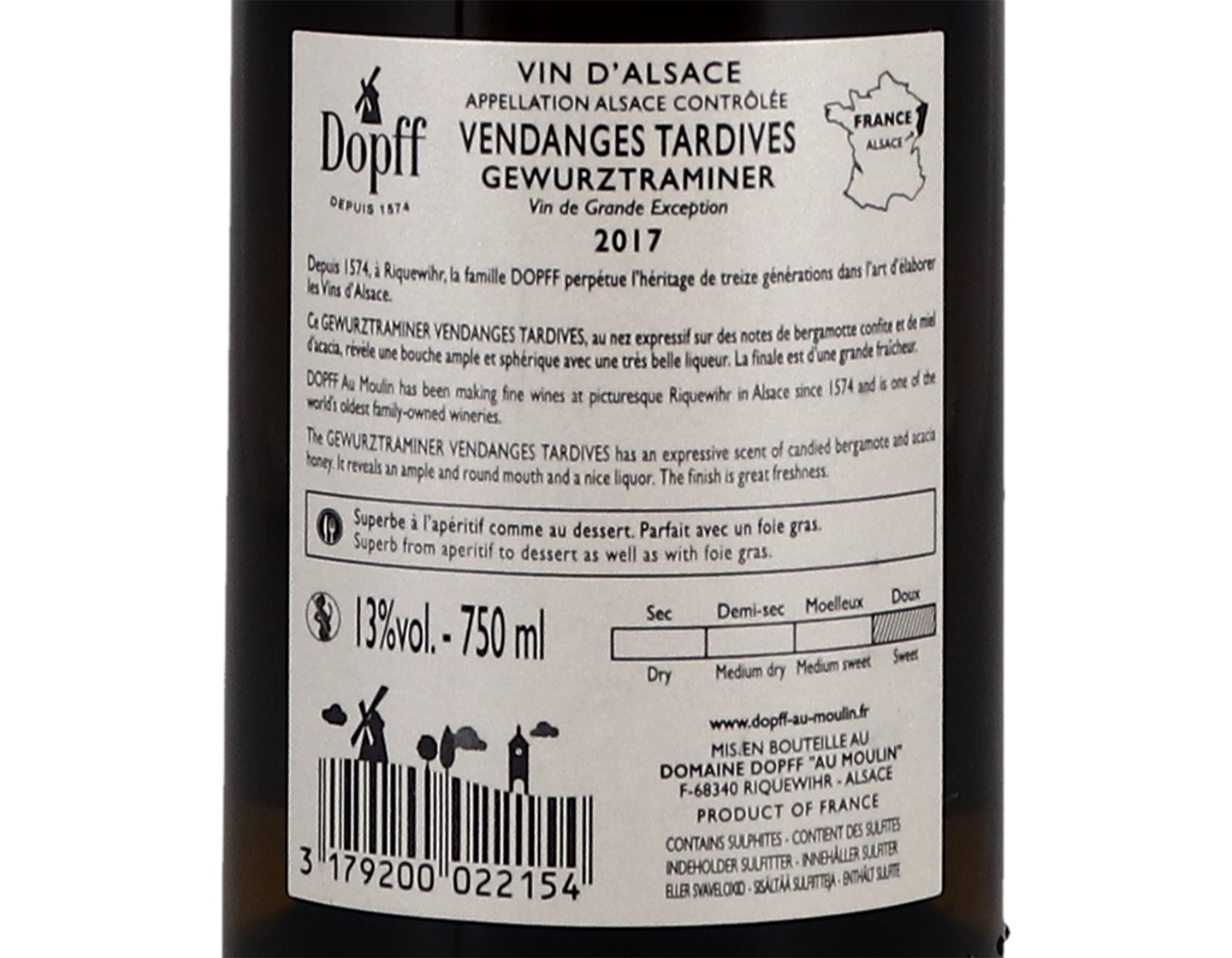 Gewurztraminer Vendanges Tardives, Dopff au Moulin 2017