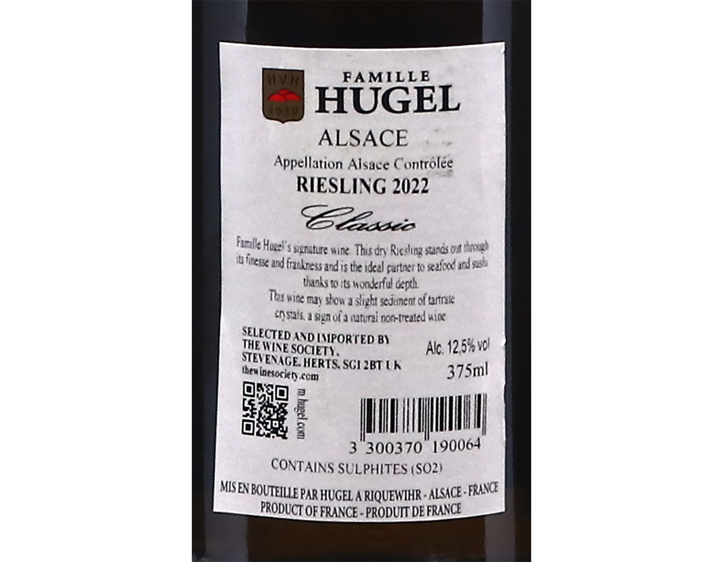 Half bottle of Riesling Classic Famille Hugel 2022