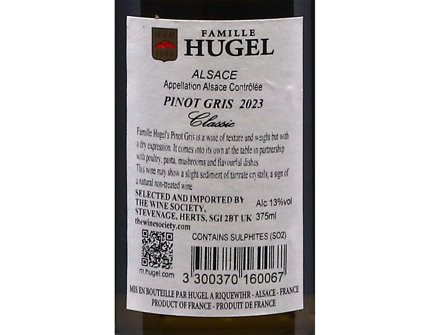 Half bottle of Pinot Gris Classic Famille Hugel 2023
