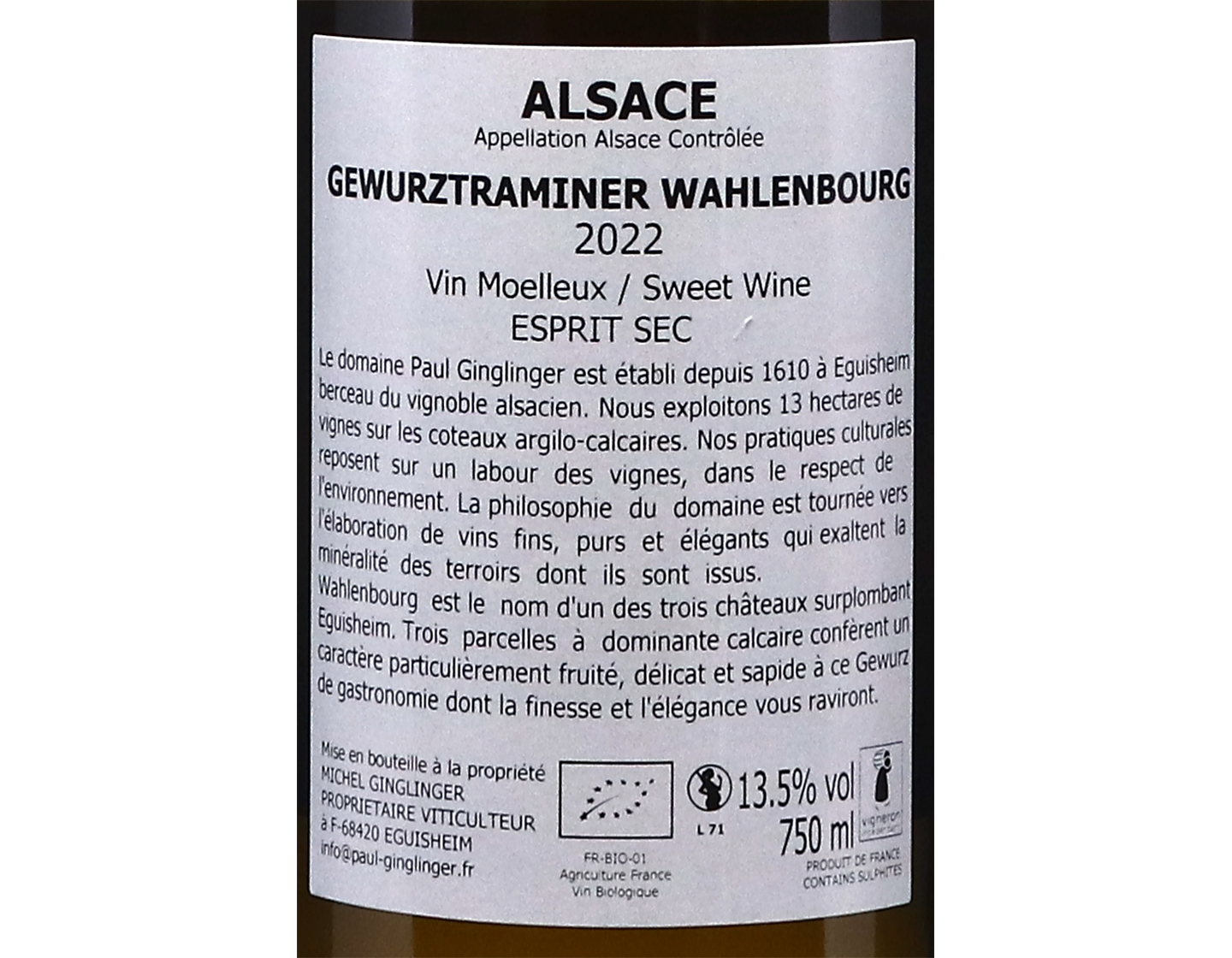 Gewurztraminer Wahlenbourg, Domaine Ginglinger 2022