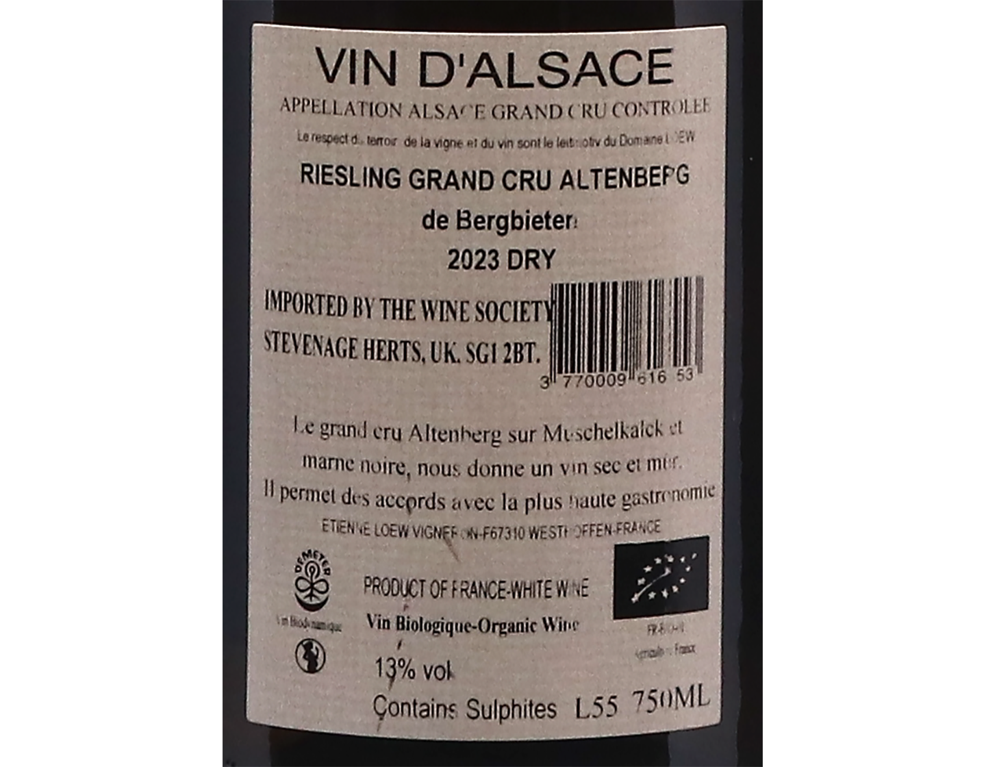 Riesling Altenberg de Bergbieten GC 2023,Domaine Loew ORGANIC