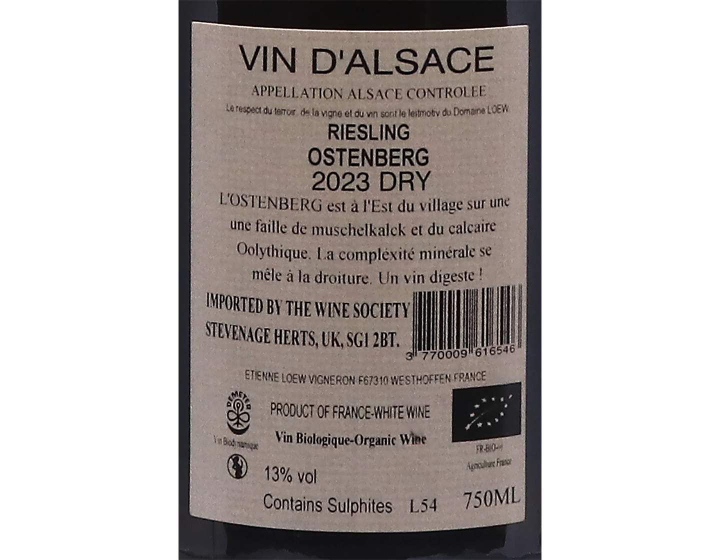Riesling Grand Cru Ostenberg, Domaine Loew 2023