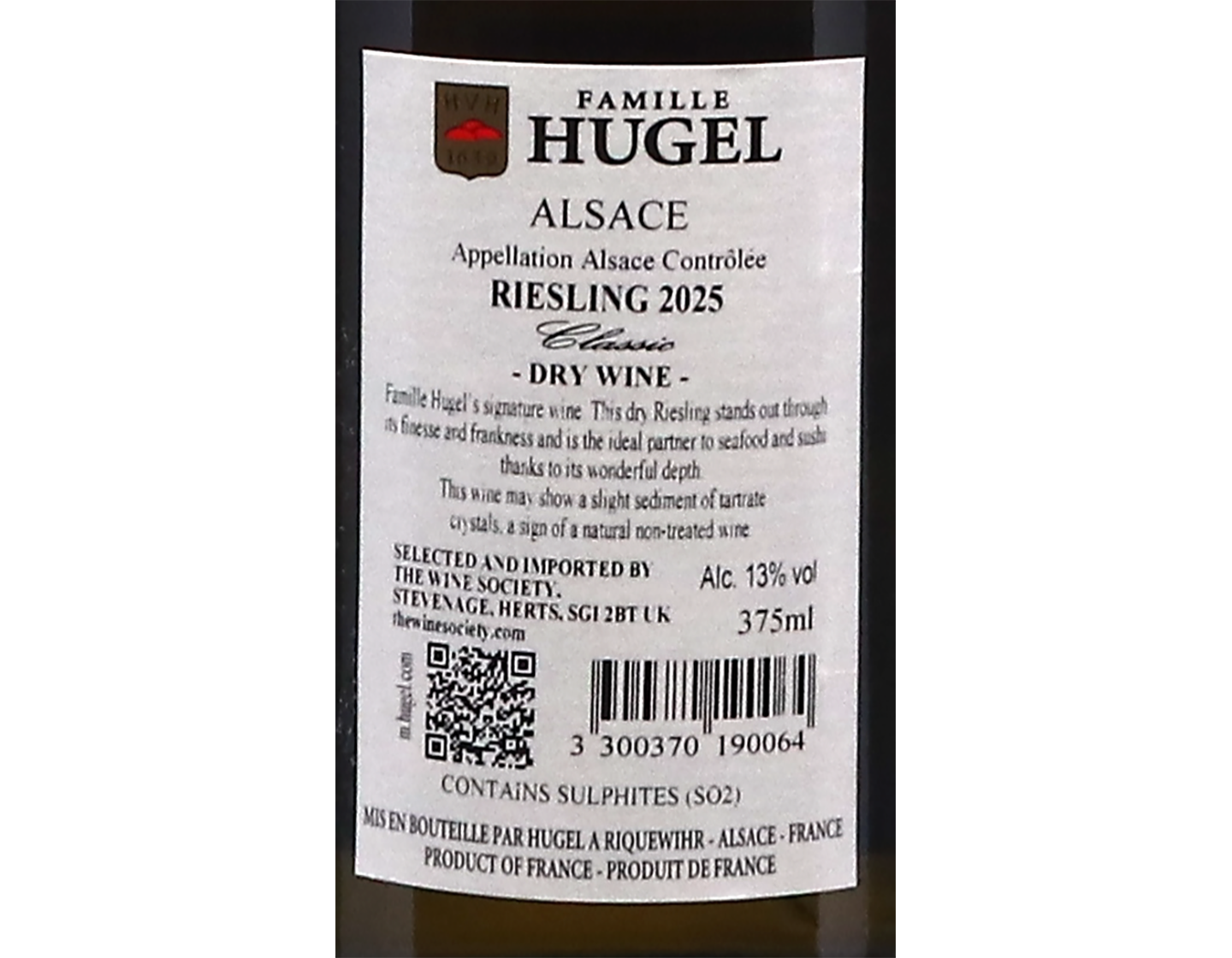 Half bottle of Riesling Classic Famille Hugel 2025