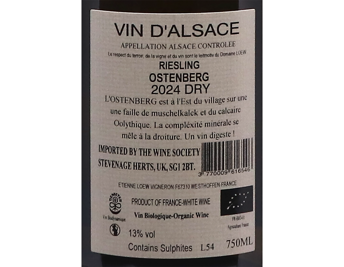 Riesling Ostenberg Domaine Loew 2024 ORGANIC