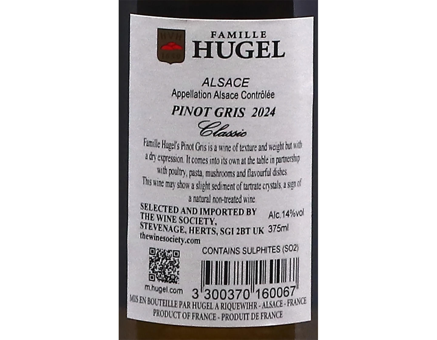 Half bottle of Pinot Gris Classic Famille Hugel 2024