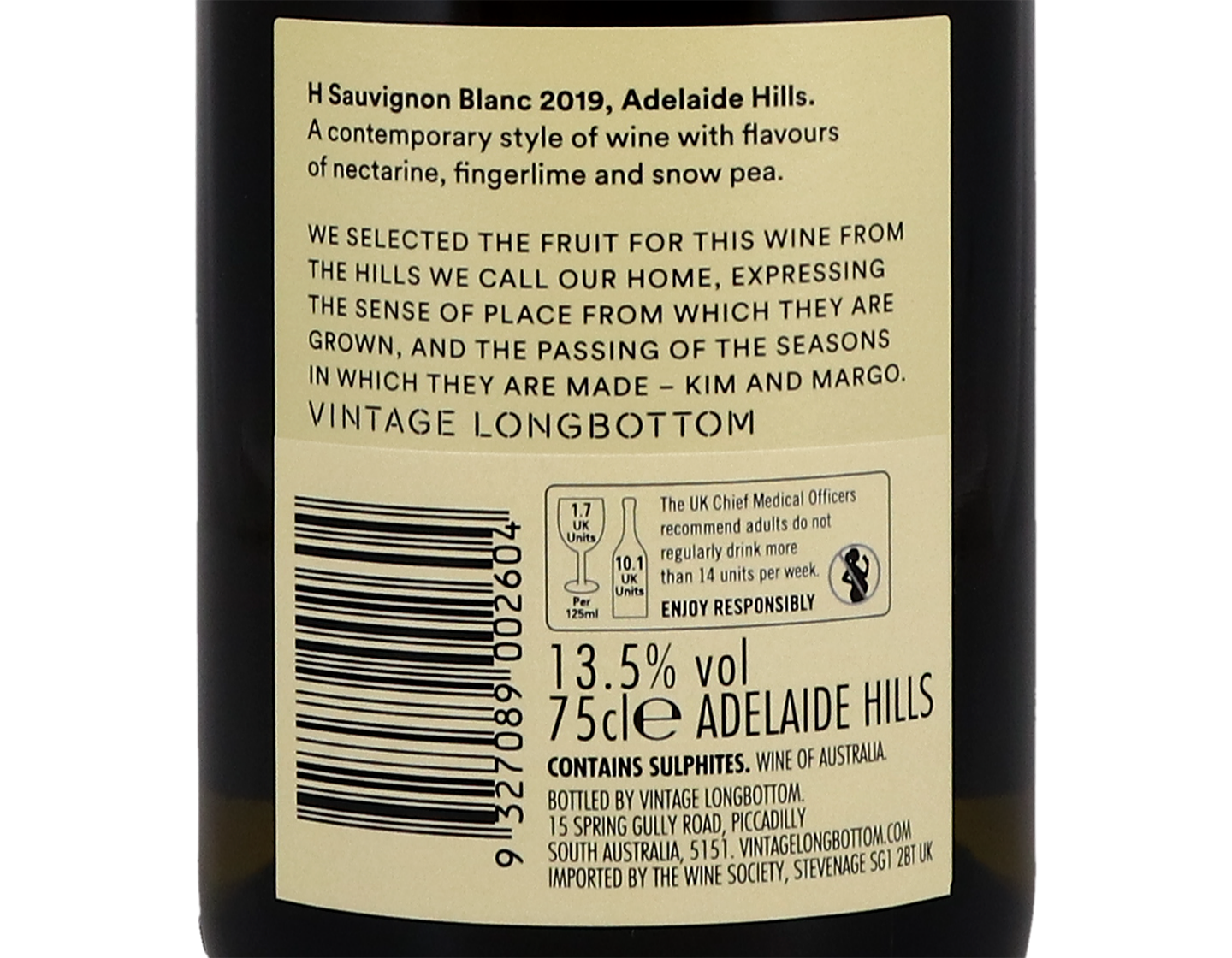 Vintage Longbottom H Adelaide Hills Sauvignon Blanc 2019