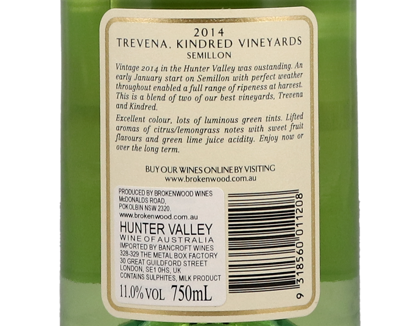Brokenwood Trevena Kindred Vineyards Hunter Valley Semillon 2014