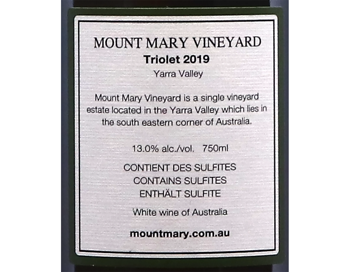 Mount Mary Triolet Yarra Valley 2019