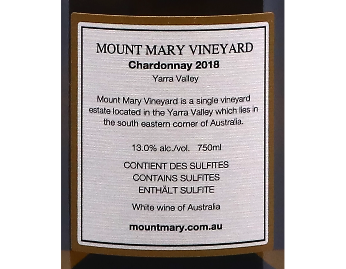 Mount Mary Yarra Valley Chardonnay 2018