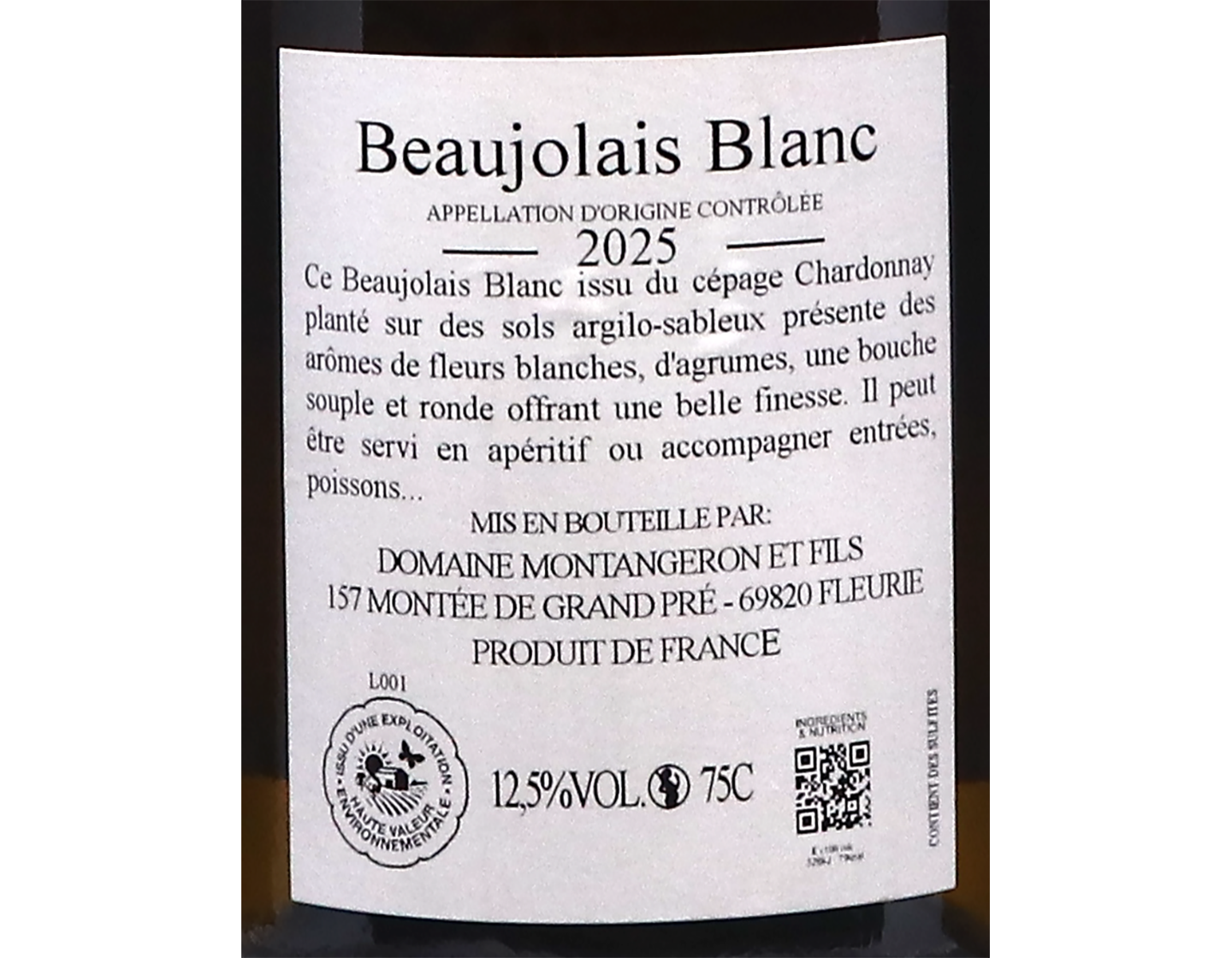 Domaine Montangeron Beaujolais Blanc 2025