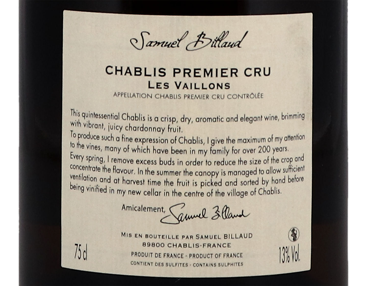 Samuel Billaud, Chablis Premier Cru Vaillons Vieilles Vignes 2016