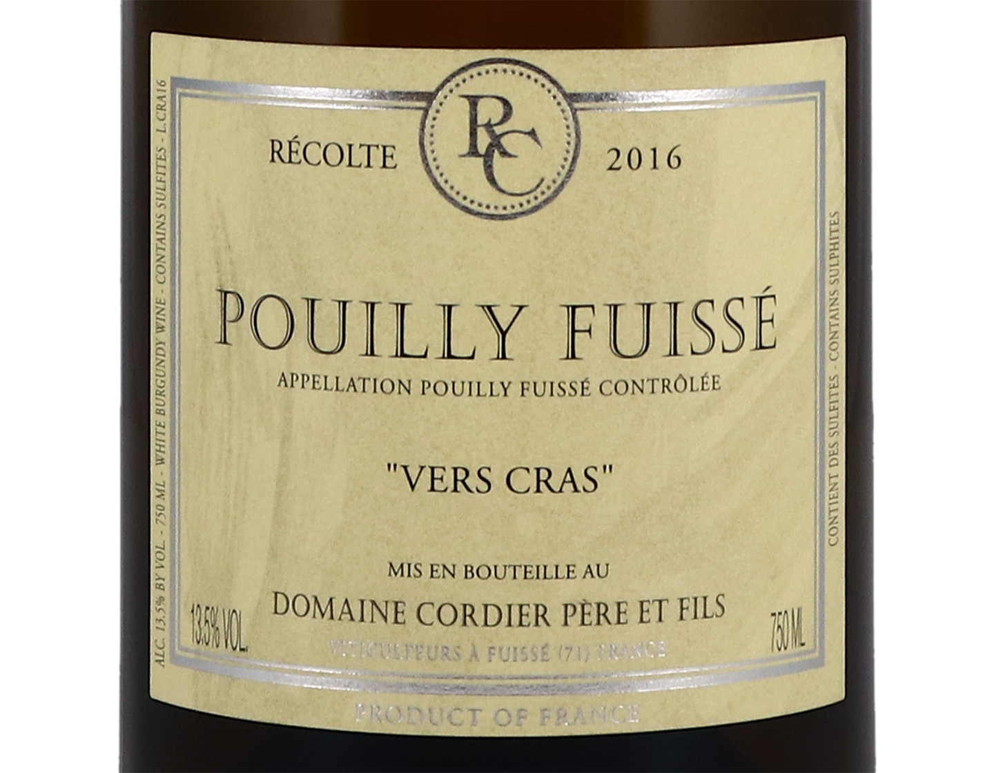 Domaine Cordier Pouilly Fuisse Vers Cras 2016
