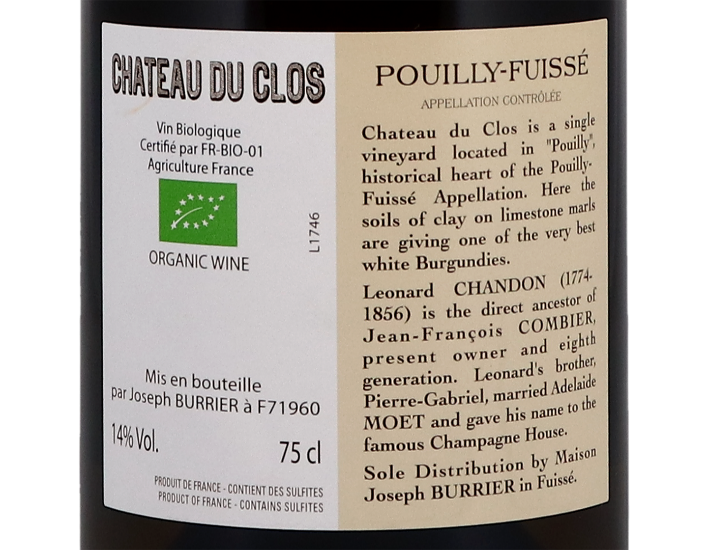 Ch du Clos Pouilly Fuisse Hommage a Leonard Chandon 2017