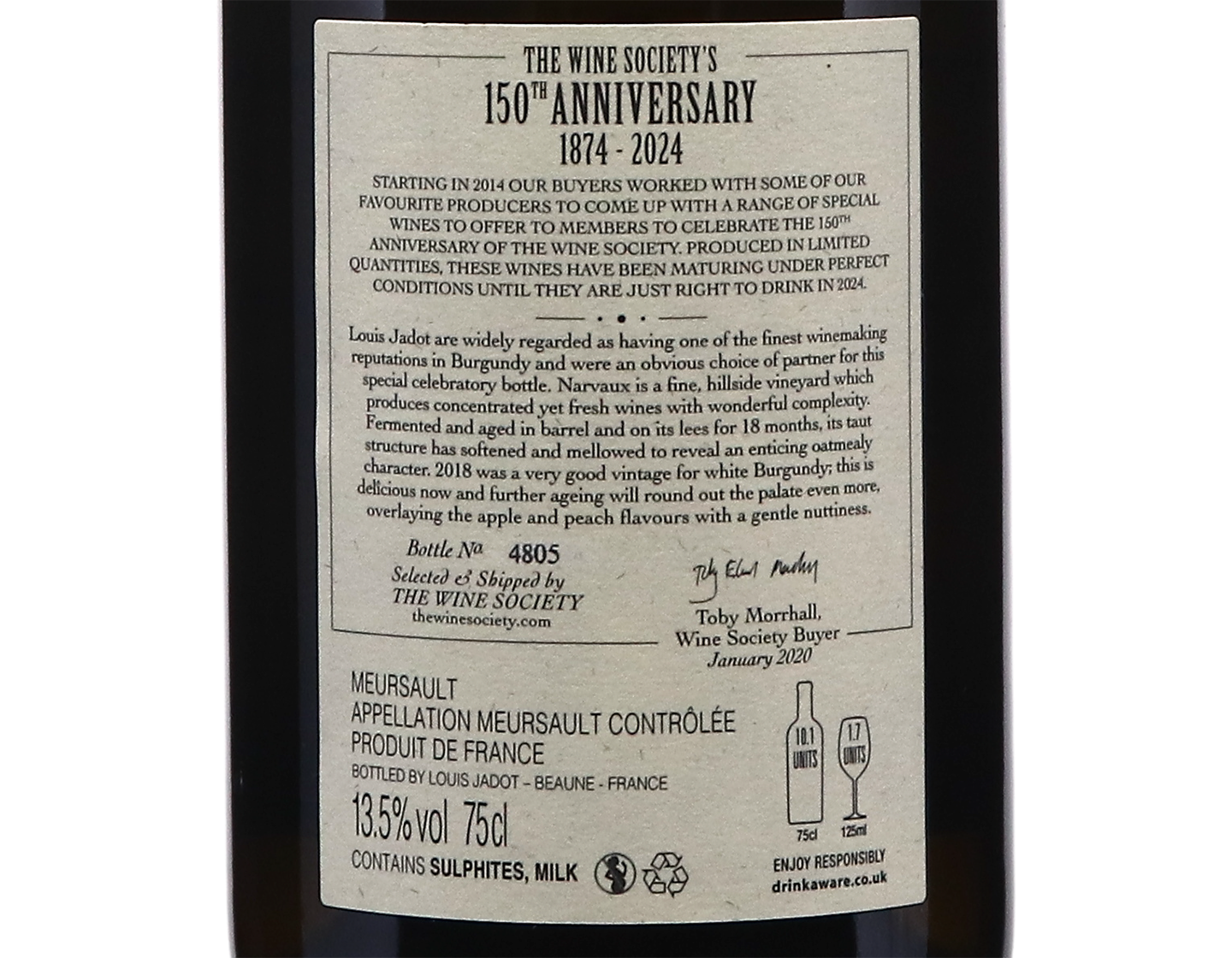 The Society's 150th Anniversary Meursault Narvaux (Louis Jadot) 2018