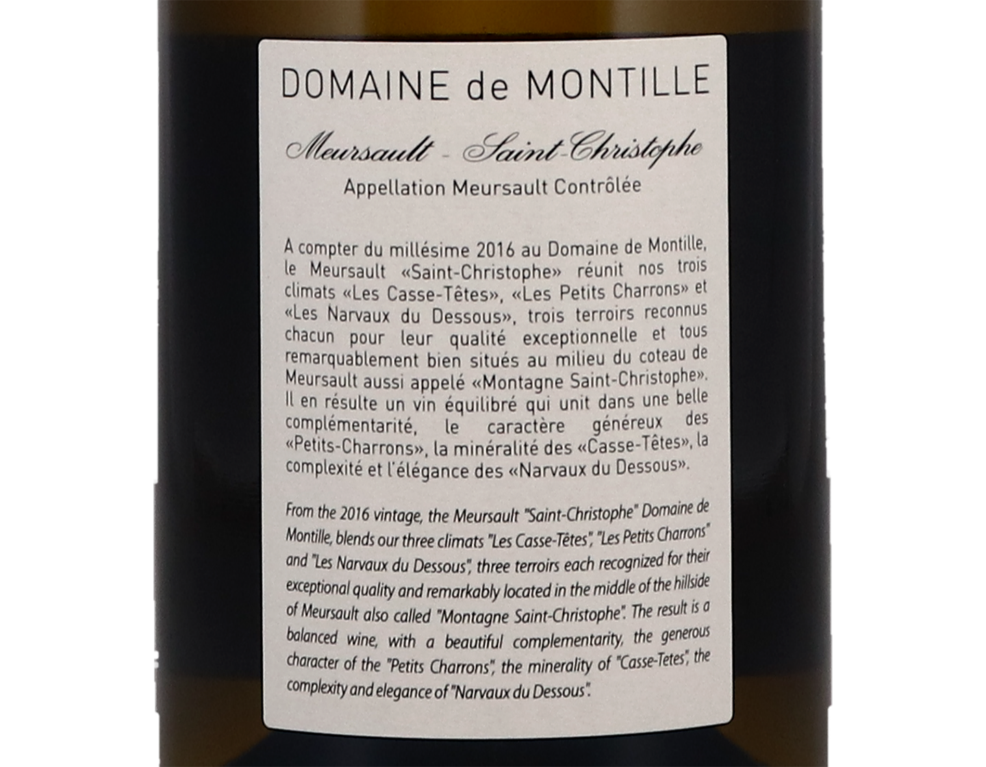 Domaine de Montille Meursault Saint Christophe 2018 ORGANIC